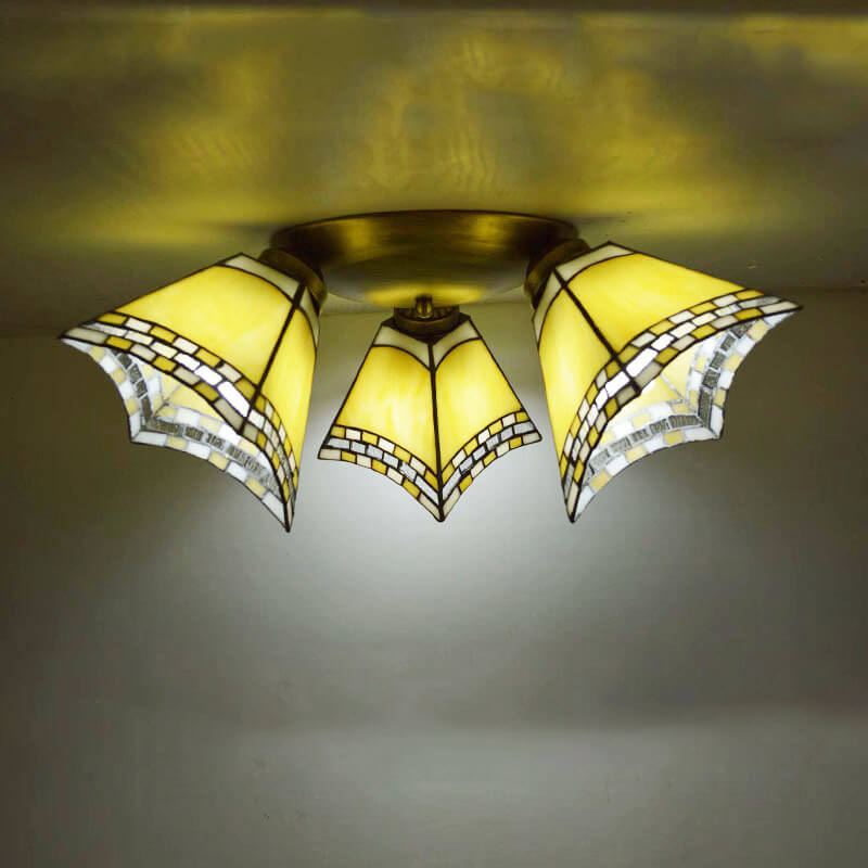Tiffany Style Stained Glass 3-Light Semi-Flush Mount Light Fixture