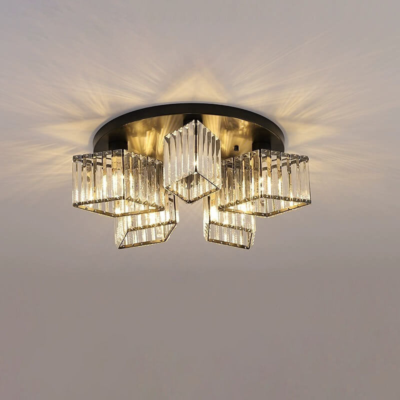 Modern Luxury Diamond Shaped Iron Crystal Semi-Flush Mount Ceiling Light - 3/4/5/6 Light Fixture