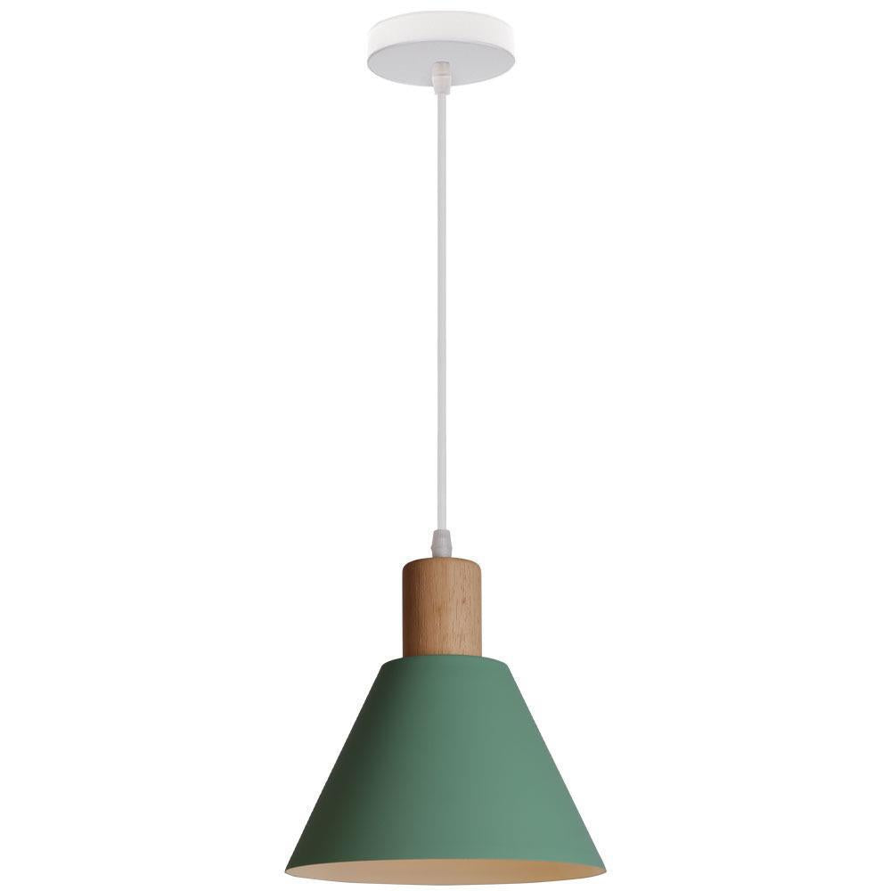 Vintage Iron Solid Wood Round Cone Pendant Light for Living Room