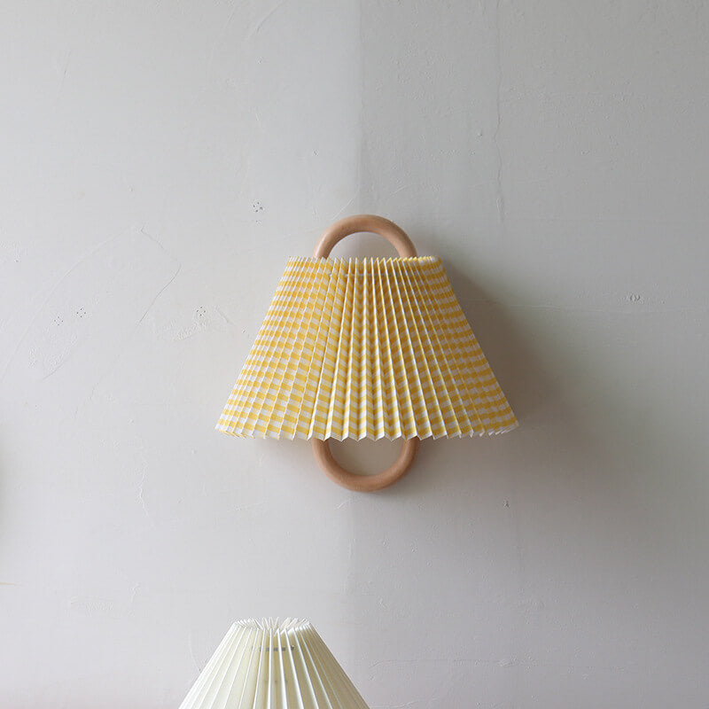 Modern Solid Wood Pleated Semi-Circle 1-Light Wall Sconce Lamp