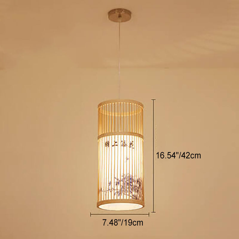 Japanese Zen Bamboo Weaving Lantern Pendant Light - 1-Light Hanging Fixture for Tranquil Spaces
