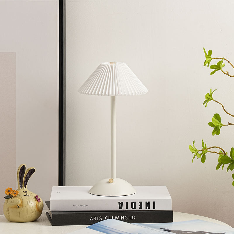 Contemporary Scandinavian Rechargeable Pleated Table Lamp - 1-Light for Bedside