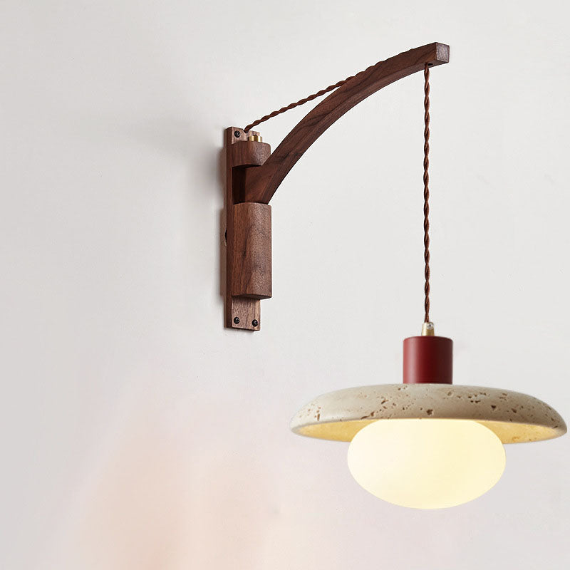 Japanese Wabi-Sabi Solid Wood Glass Horn Wall Sconce Lamp - Elegant Minimalist Lighting, Rustic Home Decor