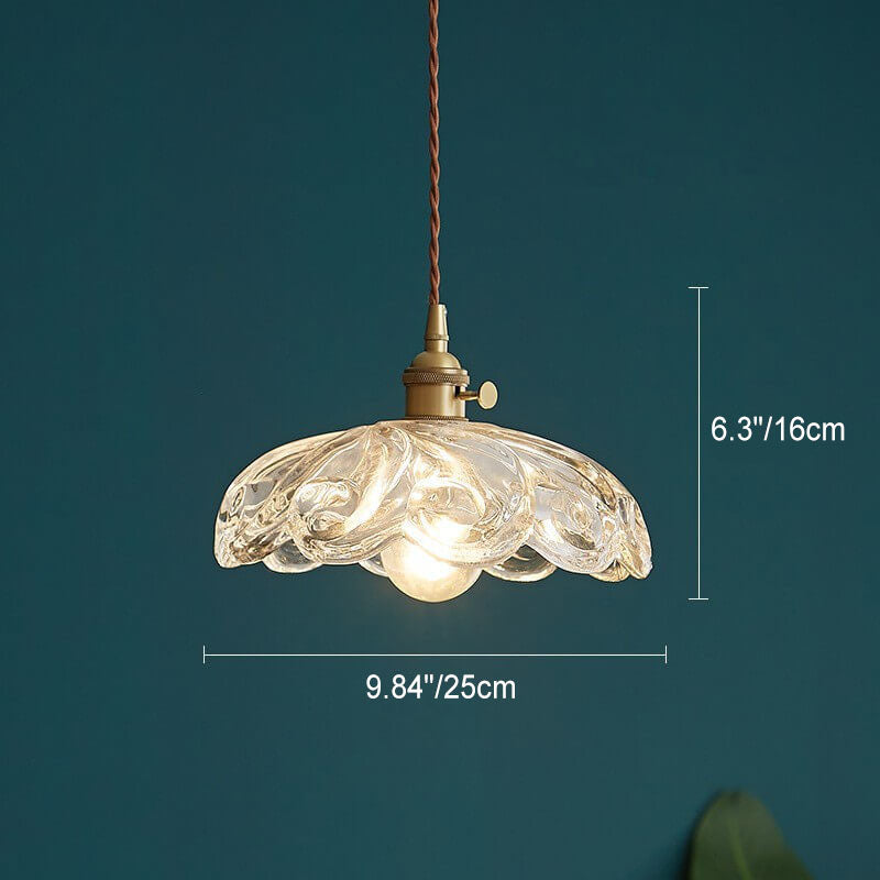 Contemporary Nordic Floral Glass Pendant Light - 1-Light Brass Fixture for Living Room & Bedroom