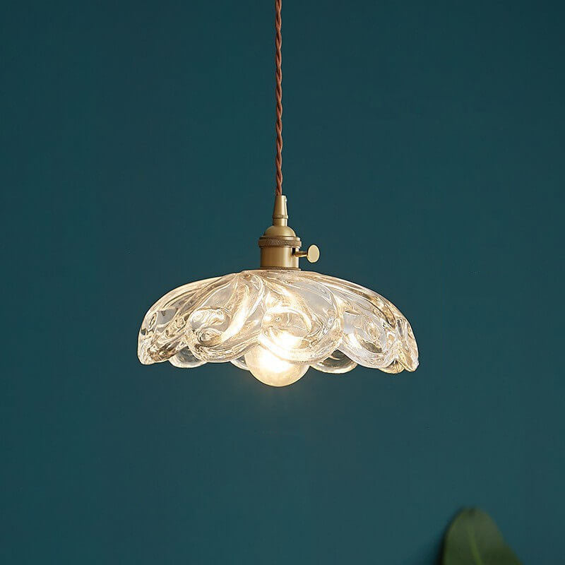 Contemporary Nordic Floral Glass Pendant Light - 1-Light Brass Fixture for Living Room & Bedroom