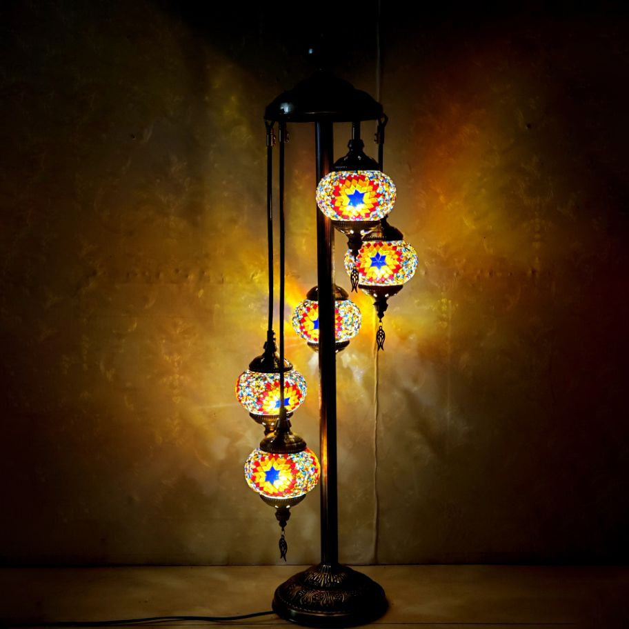 Tiffany Oval Ball Iron Stained Glass Floor Lamp - 5/7 Light for Living Room