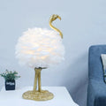 Contemporary Nordic Goose Feather Metal Flamingo Ball 1-Light Table Lamp for Bedside, Modern Accent Lighting, Decorative Bedroom Lamp, Unique Home Decor, Stylish Nightstand Light, Chic Flamingo Design, Soft Ambient Glow, Artful Lighting Fixture
