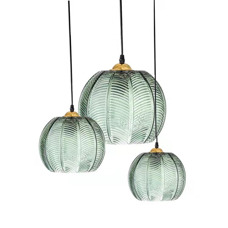 Contemporary Green Leaf Glass Ball Pendant Light for Living Room