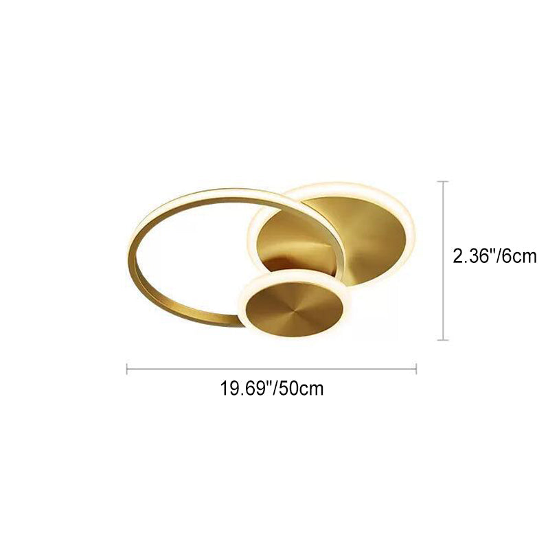 Modern Minimalist Triple Circle Copper Acrylic LED Flush Mount Light for Bedroom
