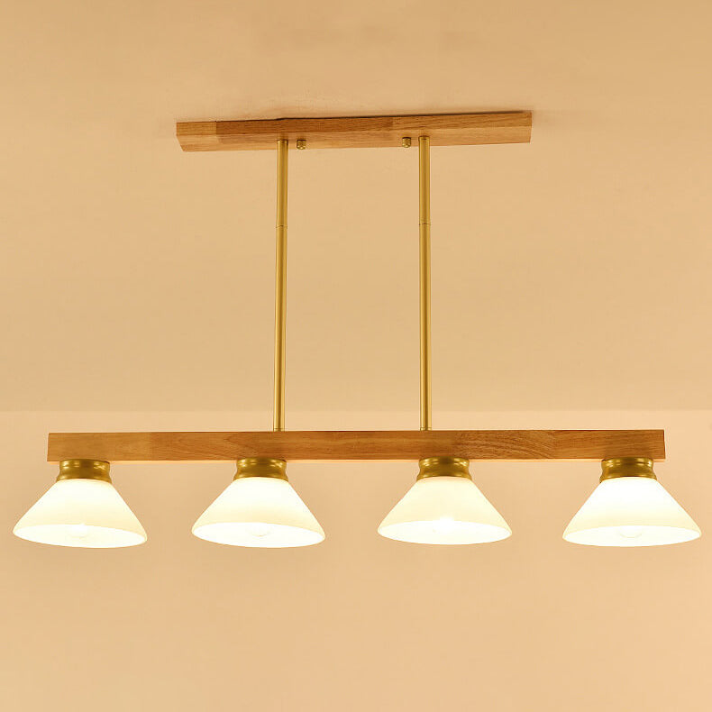 Nordic Solid Wood Cone Glass Shade 3/4 Light Island Chandelier