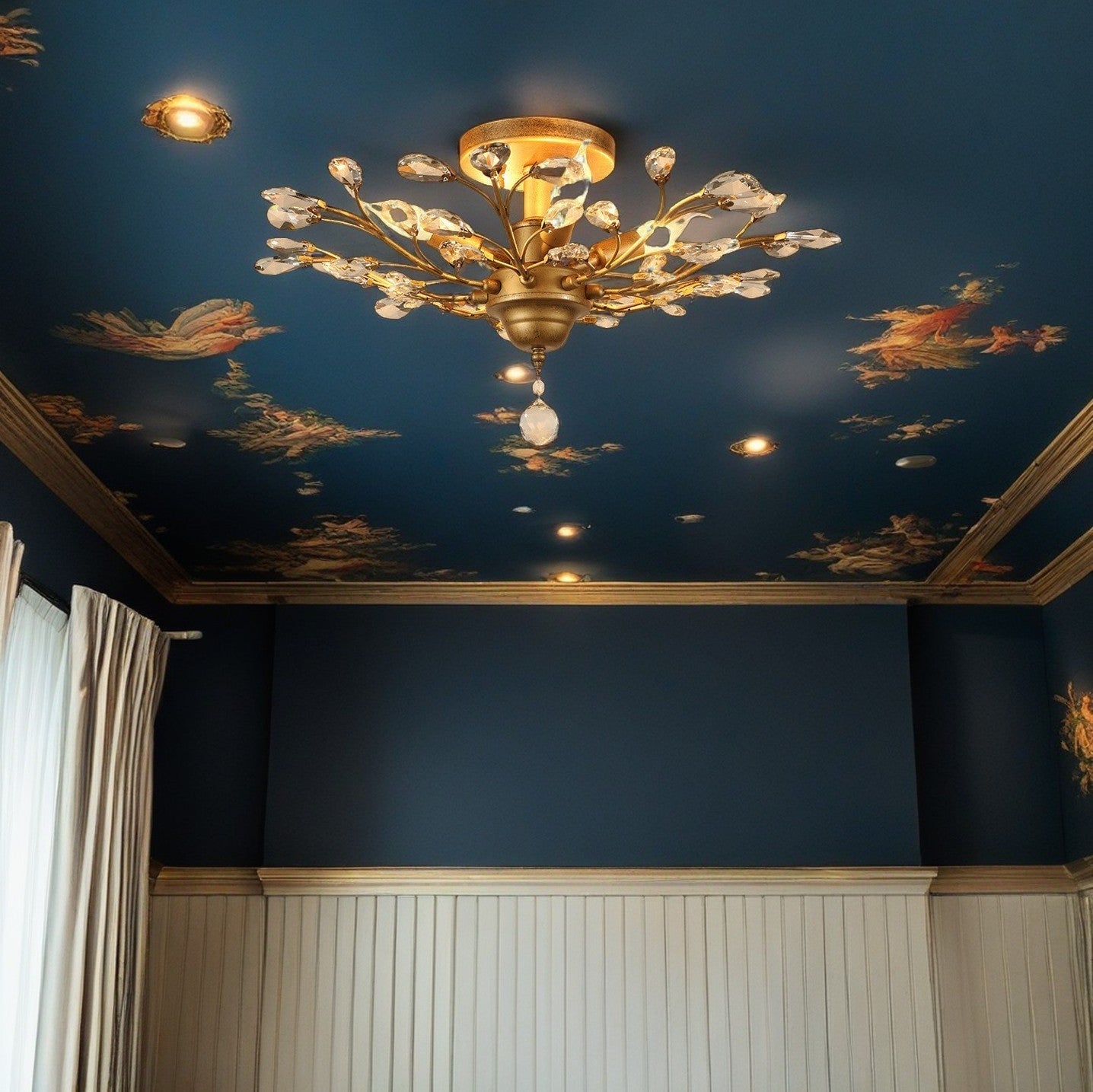 Traditional European Iron Crystal Semi-Flush Mount Ceiling Light - 4/5/6 Lights for Living Room