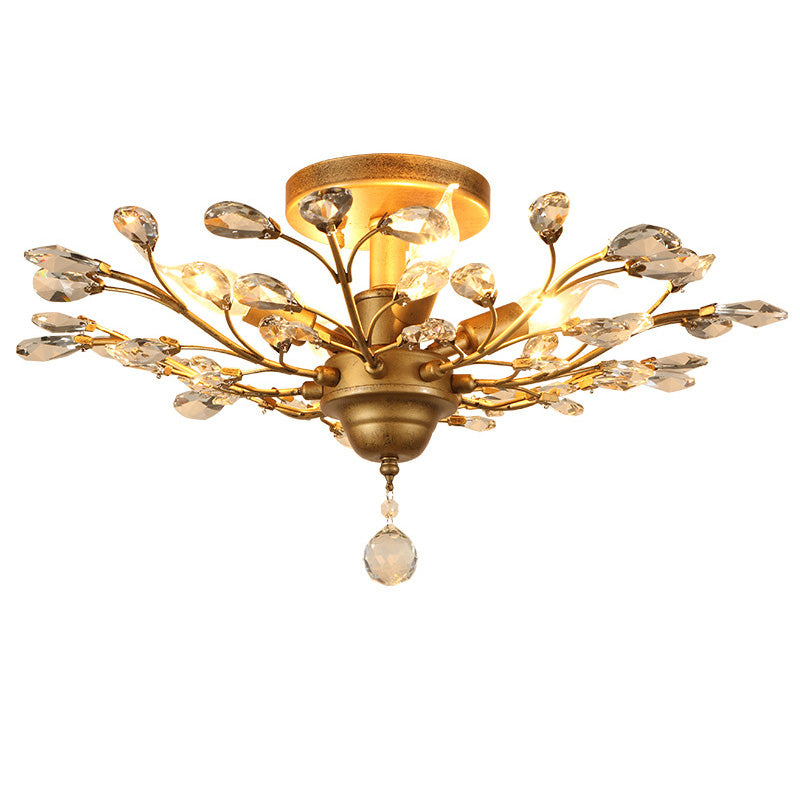 Traditional European Iron Crystal Semi-Flush Mount Ceiling Light - 4/5/6 Lights for Living Room