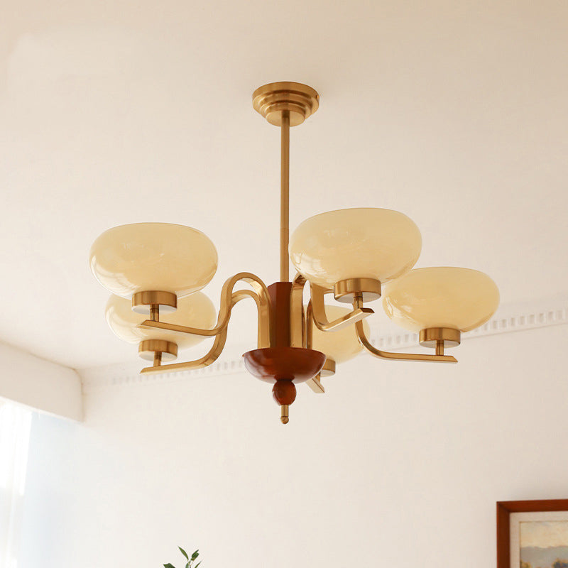 Vintage Metal Glass Oval Round 3/5 Light Chandelier for Living Room