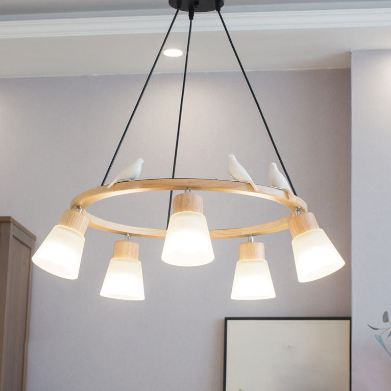 Nordic Minimalist Solid Wood 3/5-Light Bird Chandelier