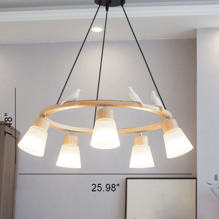 Nordic Minimalist Solid Wood 3/5-Light Bird Chandelier