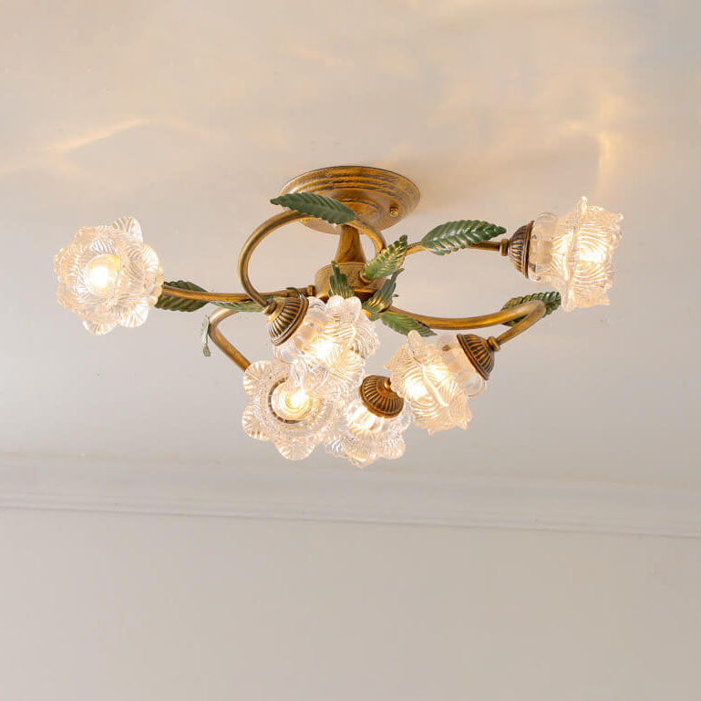Modern Idyllic Iron Flower Branch Semi-Flush Mount Lighting - 6/8/10 Light