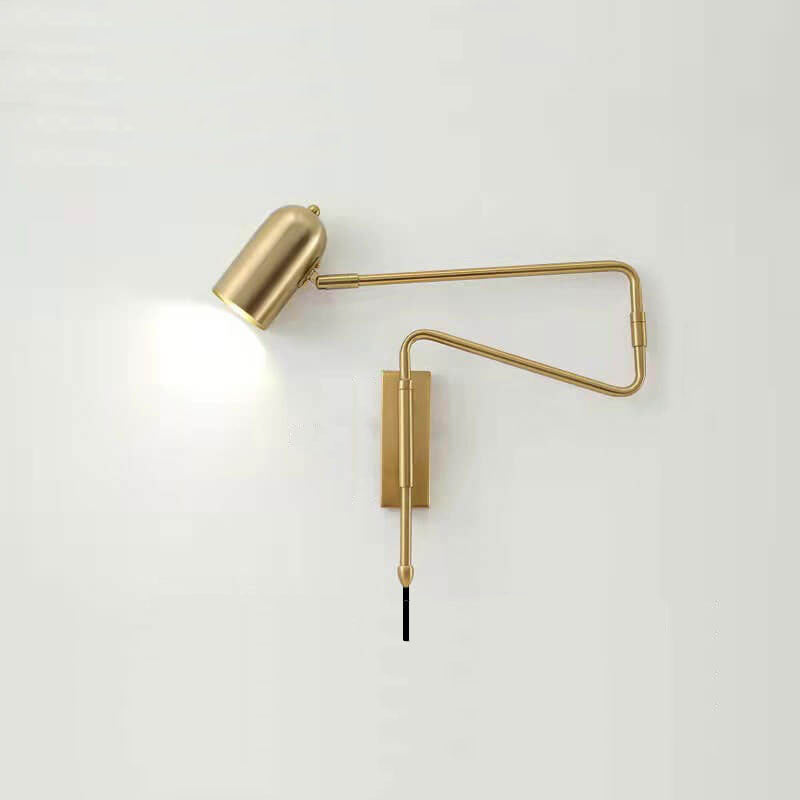 Nordic Iron Cylinder Wall Sconce Lamp - Swing Arm Design for Bedroom