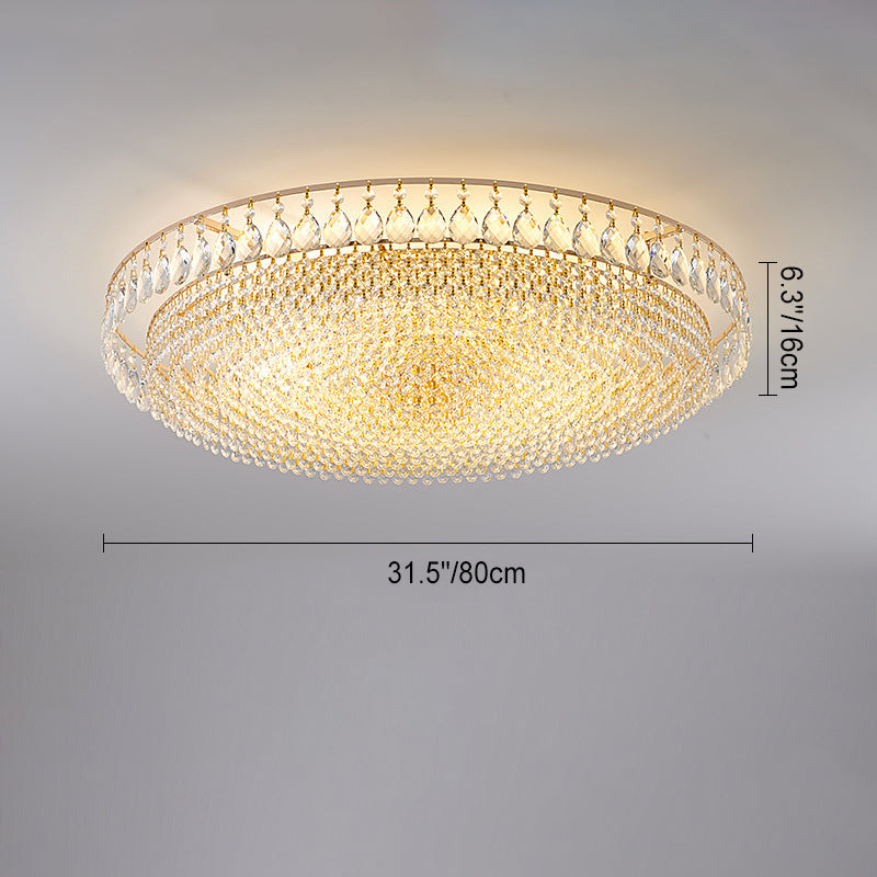 Modern Luxury Circle Iron Crystal Flush Mount Ceiling Light for Living Room - 4/6/8/10 Lights