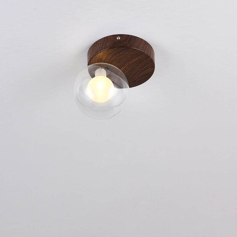 Traditional Japanese Glass Iron Woodgrain Semi-Flush Mount Ceiling Light