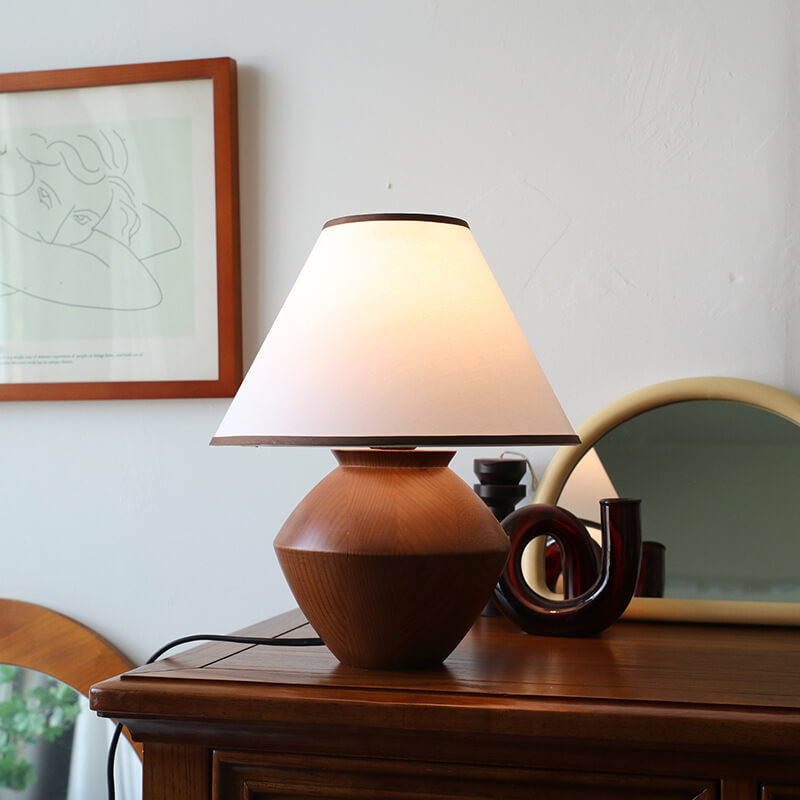 Japanese Wabi-Sabi Vintage Solid Wood 1-Light Table Lamp