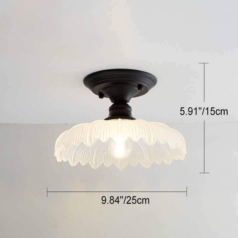 Contemporary Nordic Iron Glass Floral Round Geometry Semi-Flush Mount Light for Living Room & Bedroom