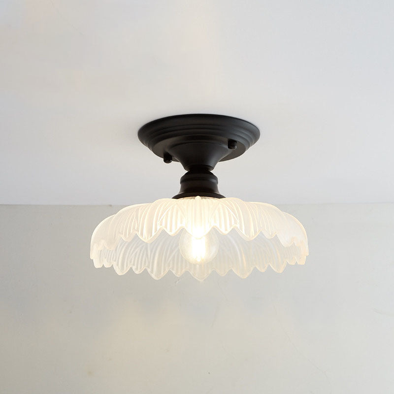 Contemporary Nordic Iron Glass Floral Round Geometry Semi-Flush Mount Light for Living Room & Bedroom