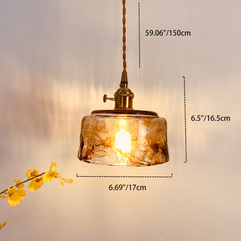 Vintage Amber Glass Brass Pendant Light 1-Light Ceiling Fixture
