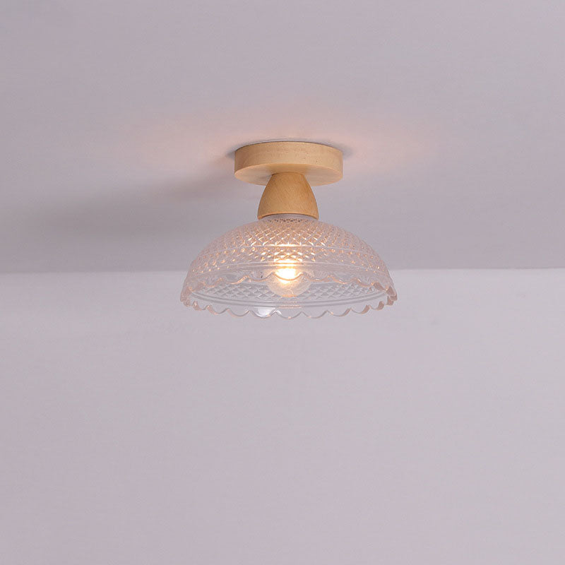 Japanese Minimalist Log Glass Semi-Flush Mount Light