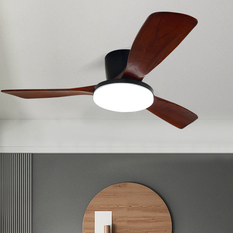Contemporary Scandinavian Copper Wood Acrylic LED Ceiling Fan Light for Living Room