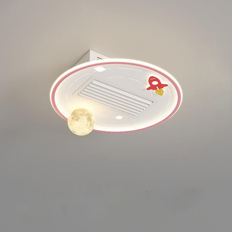 Contemporary Acrylic Astronaut Moon LED Ceiling Fan Light - Kids Bedroom Flush Mount, Invisible Bladeless Design.