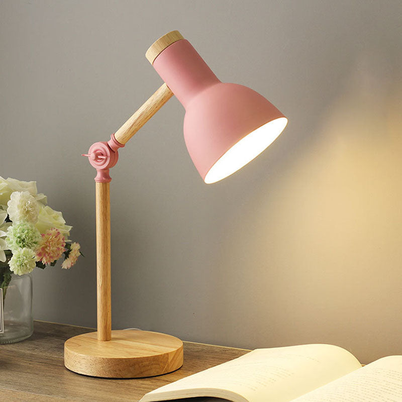 Contemporary Nordic Iron Semi-Circular Shade Wooden Base Table Lamp for Study