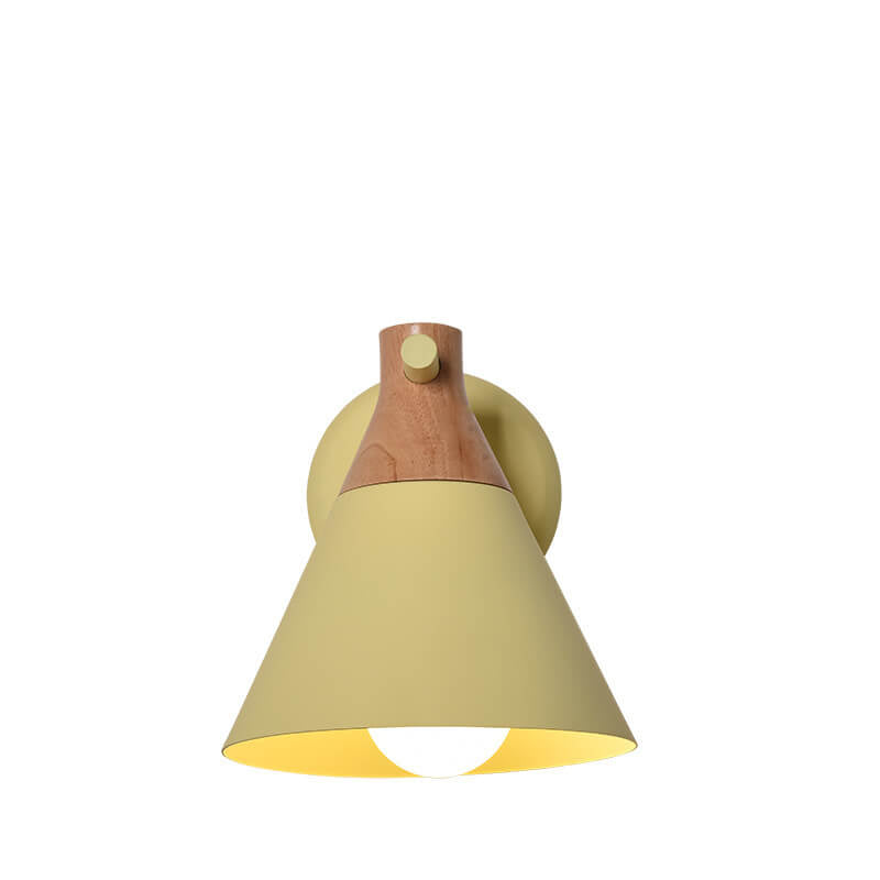 Nordic Solid Wood Macaron Cone 1-Light Wall Sconce Lamp