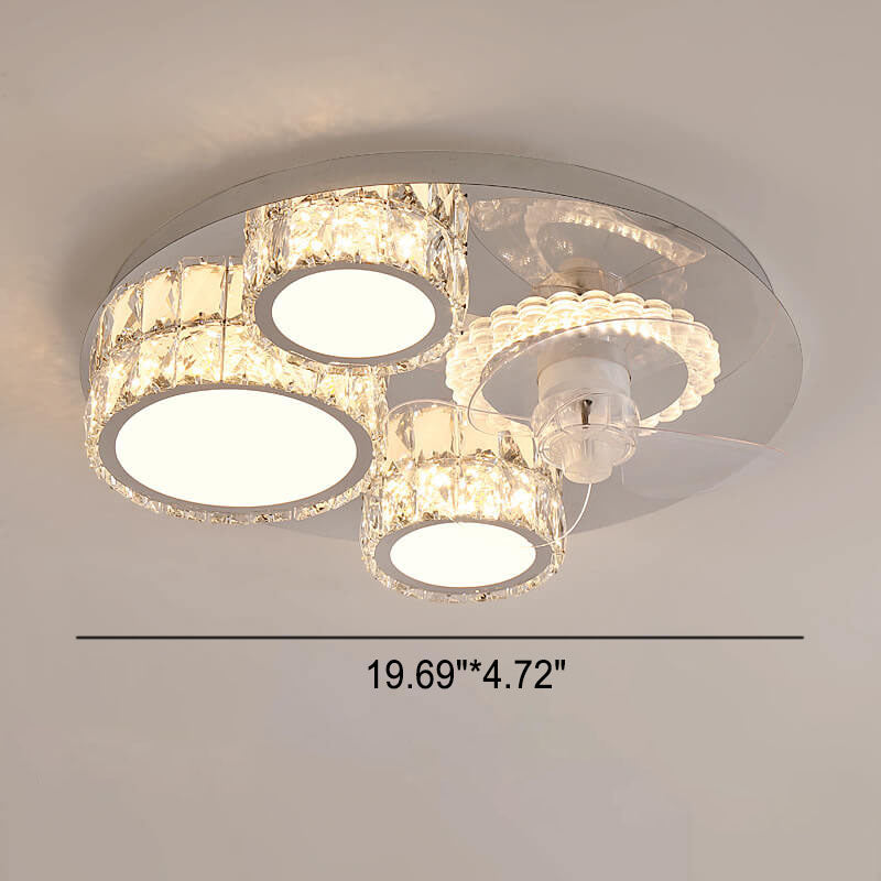 Modern Luxury Crystal Stainless Steel LED Ceiling Fan Light