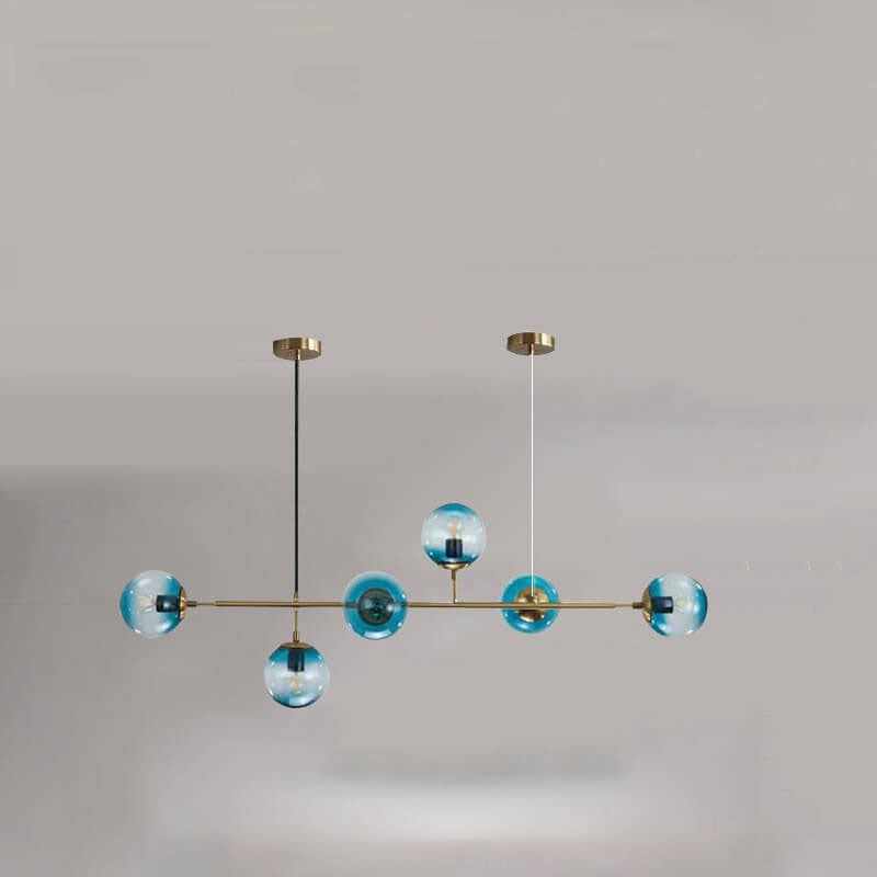 Nordic Minimalist Colorful Glass Orb 6-Light Island Chandelier