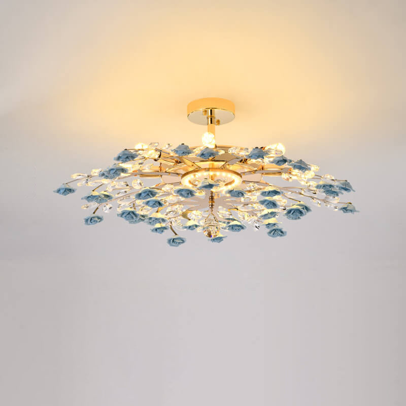 Modern Luxury Rose Iron Ceramic Crystal Chandelier 6/7/8 Light