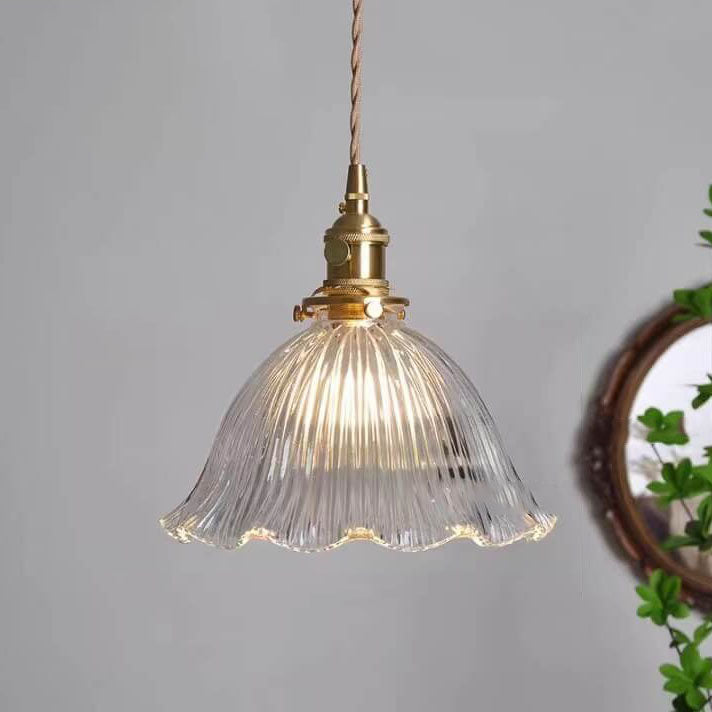 Nordic Minimalist Copper Glass Pendant Light - 1-Light Walnut Flower Design