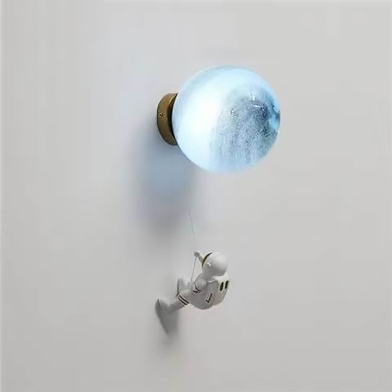 Contemporary 3D Printed Moon Shade Resin Astronaut 1-Light Wall Sconce Lamp for Bedroom, Unique Astronaut Decor, Modern Space-Themed Lighting, Ideal for Kids Room, Nursery Decor, Cosmic Wall Light, Artistic Home Lighting Fixture, Ambient Night Light for S
