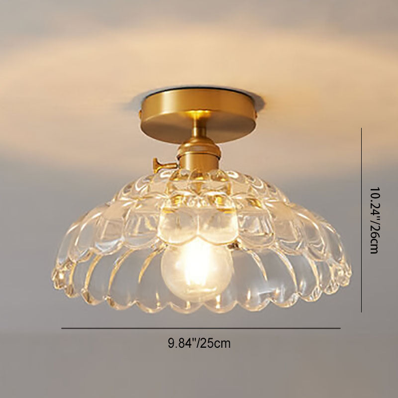 Modern French Minimalist Glass Flower Semi-Flush Mount Light