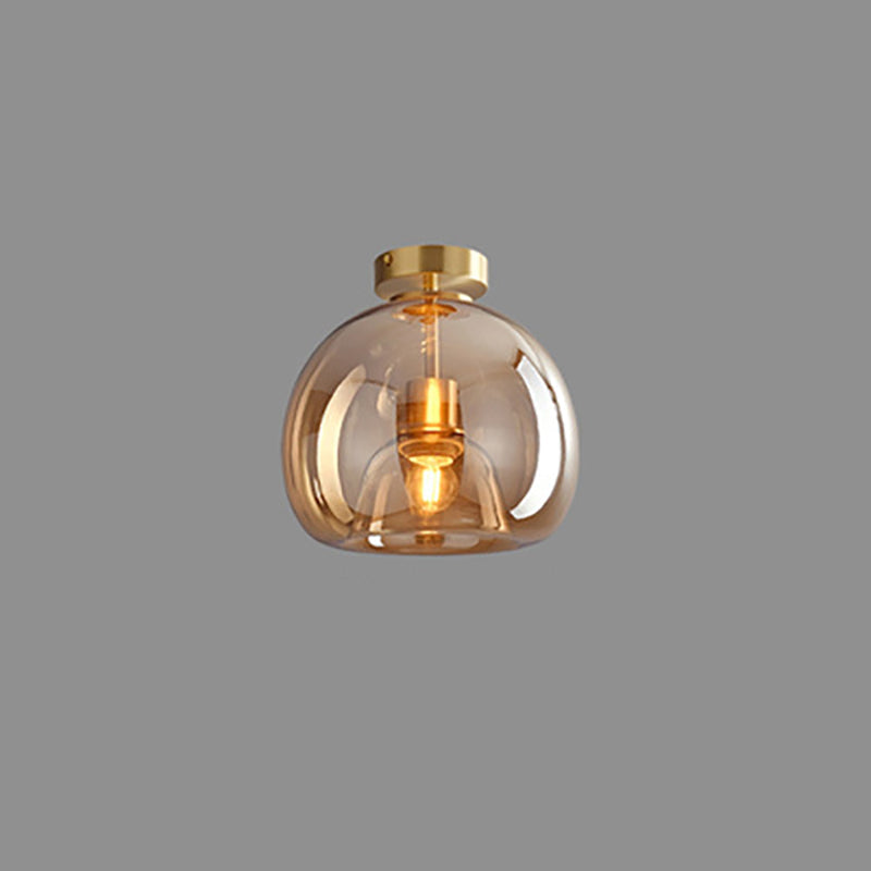 Contemporary Nordic Round Glass Iron Ball Semi-Flush Ceiling Light
