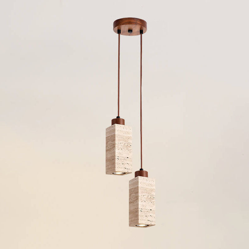 Wabi-Sabi Solid Wood & Stone Island Light Chandelier - 1/2/3-Light Rustic Fixture
