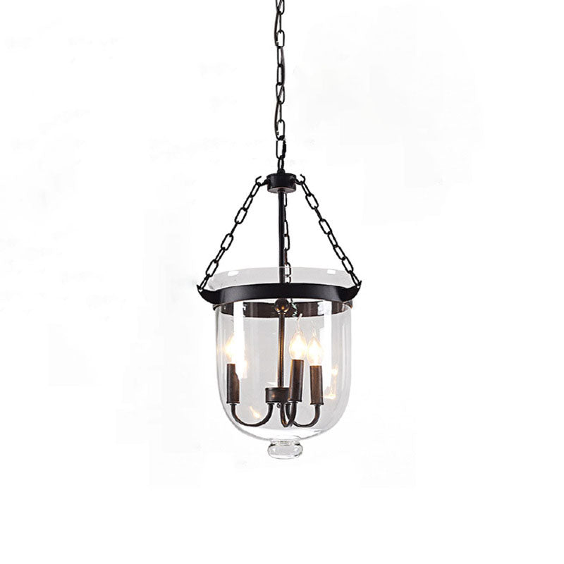 Rustic Round Glass Bucket Iron Candelabra 3-Light Chandelier for Living Room