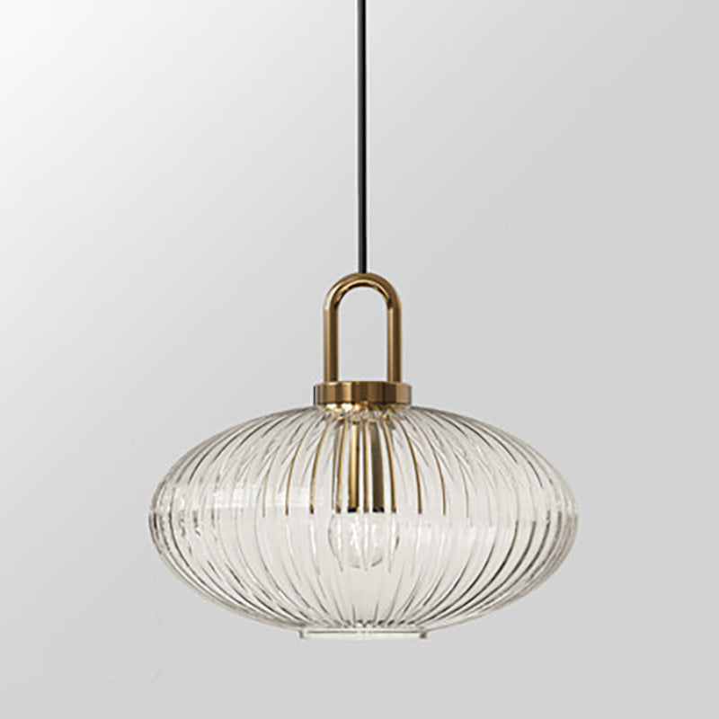 Contemporary Nordic Oval Pumpkin Pendant Light - Striped Glass & Stainless Steel 1-Light for Living Room