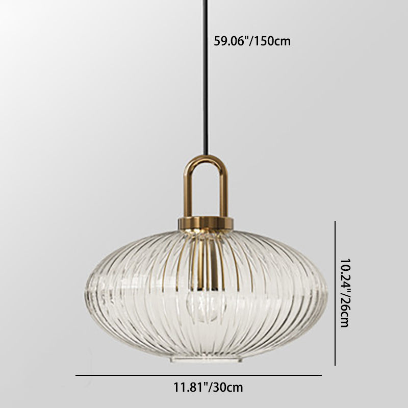 Contemporary Nordic Oval Pumpkin Pendant Light - Striped Glass & Stainless Steel 1-Light for Living Room