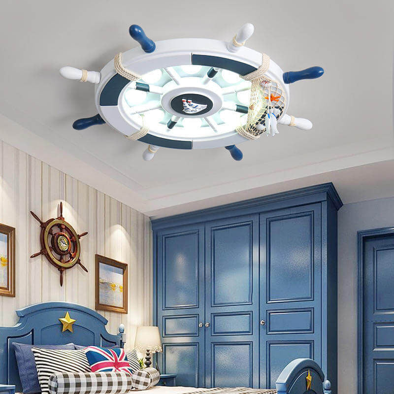 Cartoon Sailboat Helmsman LED Flush Mount Ceiling Light