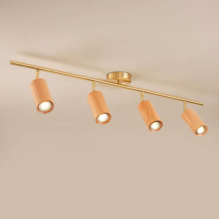 Modern Minimalist Walnut Wood LED Semi-Flush Mount Ceiling Light for Living Room