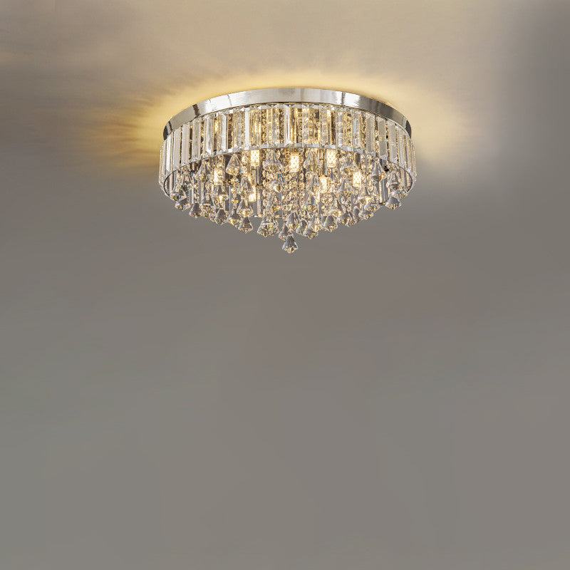 Modern Luxury Round Iron Crystal Beads Flush Mount Ceiling Light 6/9-Light Living Room Fixture