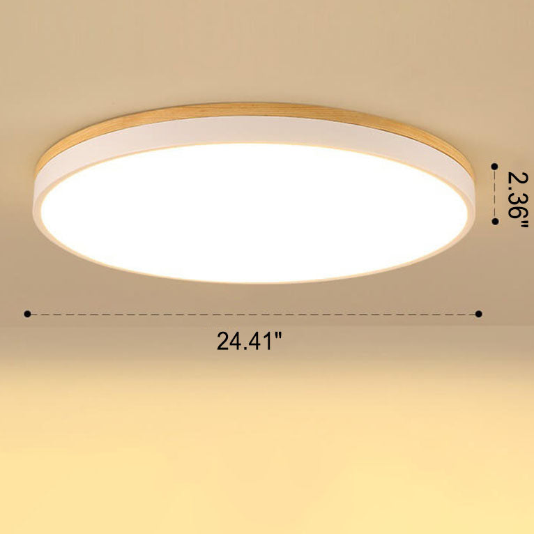 Nordic Solid Wood Round LED Flush Mount Ceiling Light
