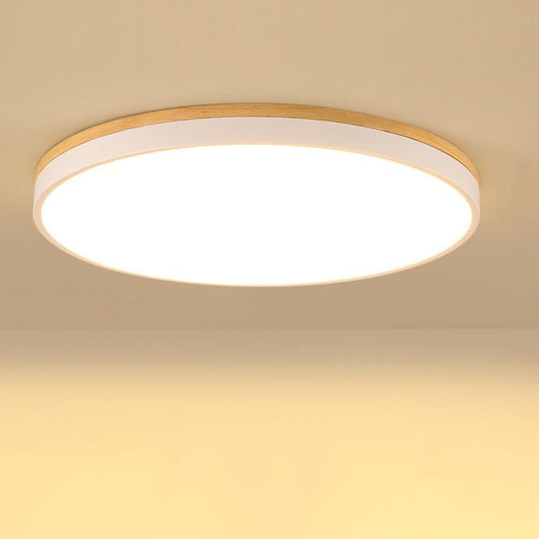 Nordic Solid Wood Round LED Flush Mount Ceiling Light