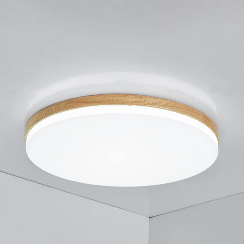 Nordic Simplicity Round Solid Wood LED Flush Mount Ceiling Light