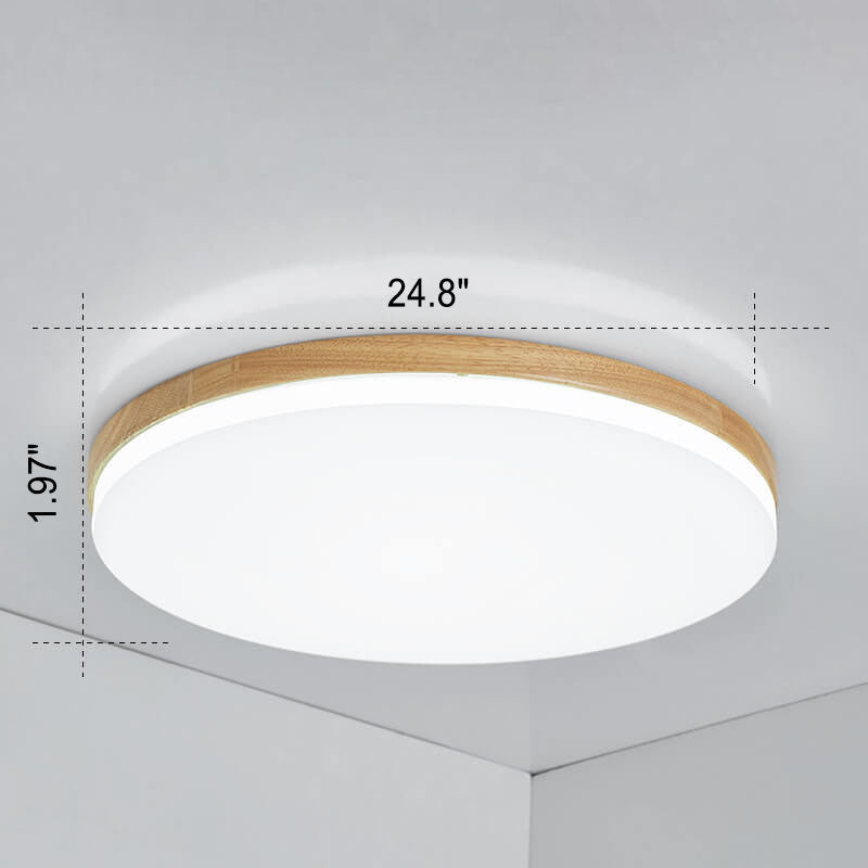 Nordic Simplicity Round Solid Wood LED Flush Mount Ceiling Light